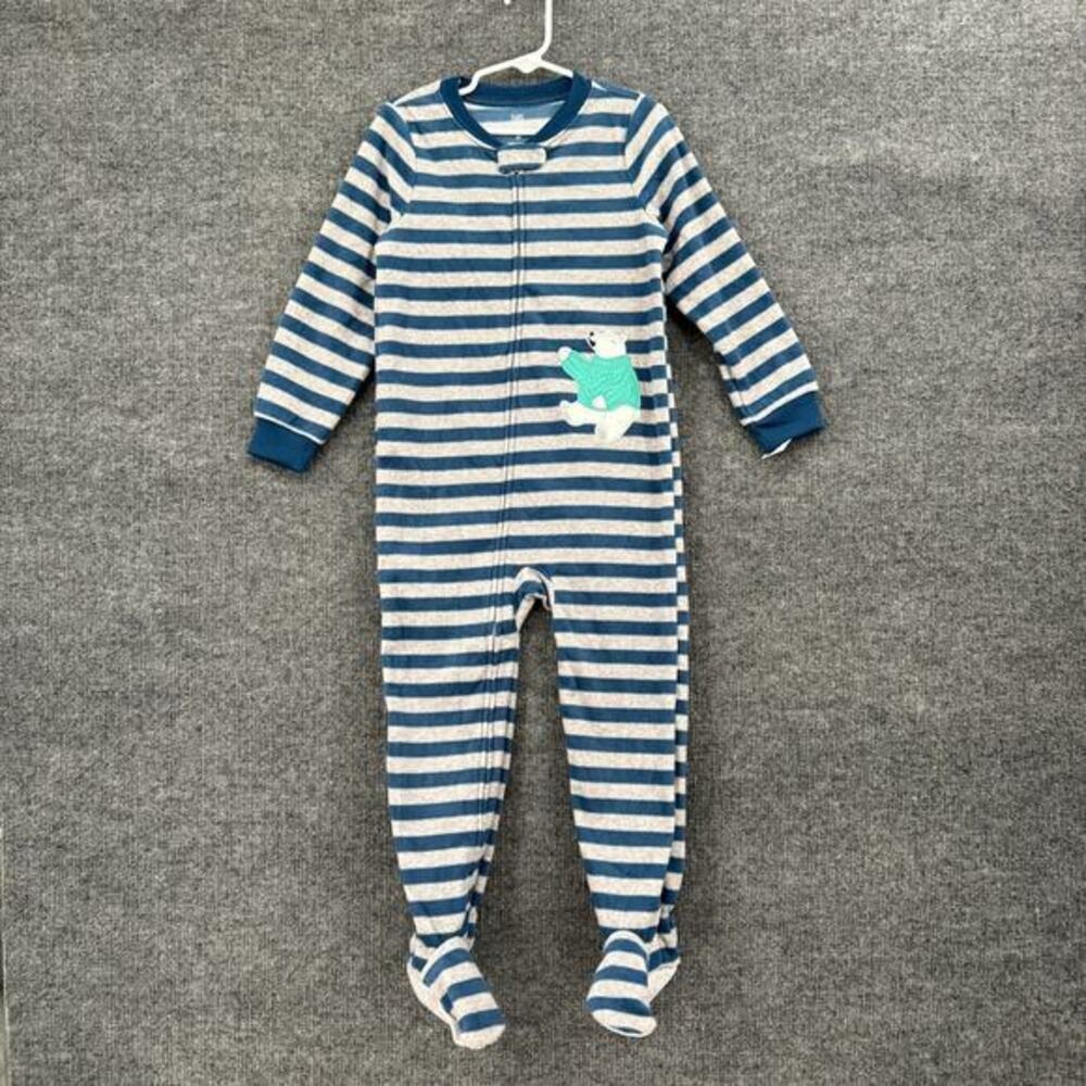 Carters Fleece One Piece Footed Pajamas Size 4T Striped Polar Bear Cozy Soft New